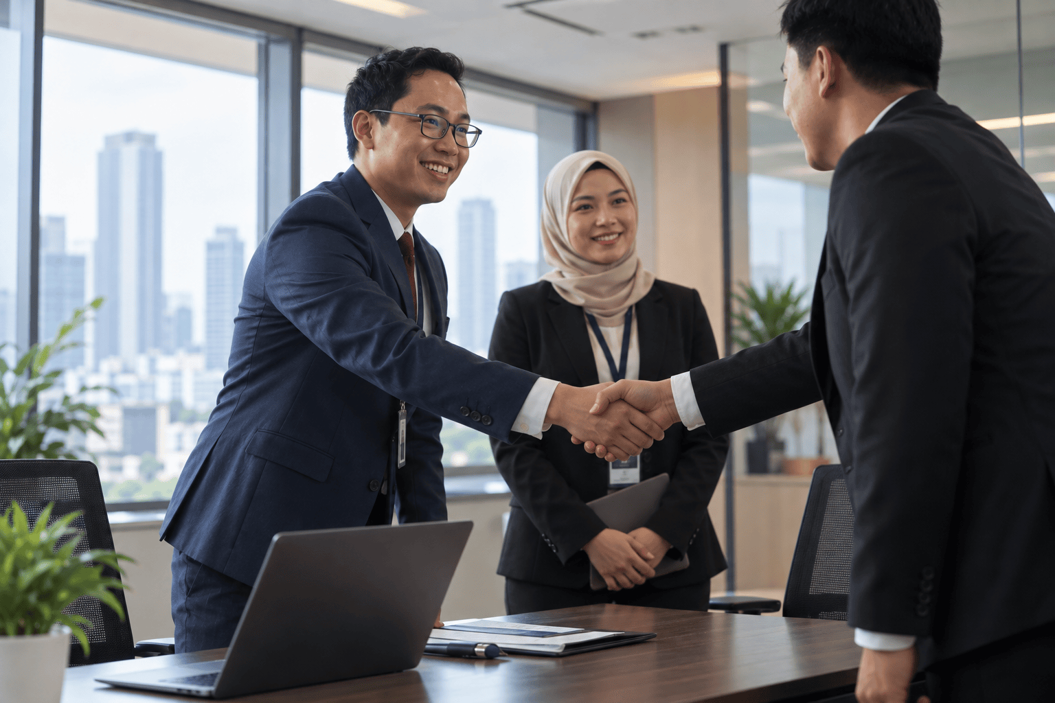Businessmen greeting each other with a handshake
