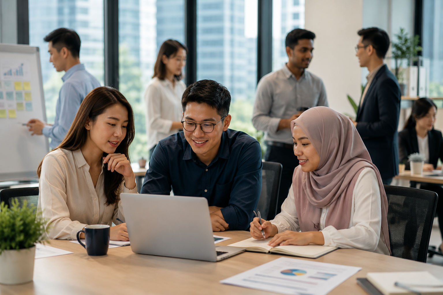 Professional smiling during HR training