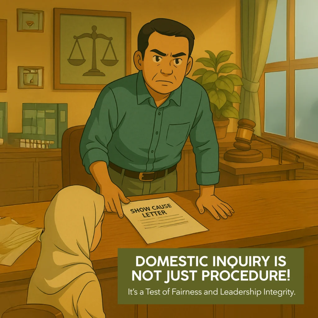 domestic inquiry Malaysia, HR misconduct process, employee discipline procedure, natural justice workplace, misconduct investigation, domestic inquiry steps, prosecution in DI