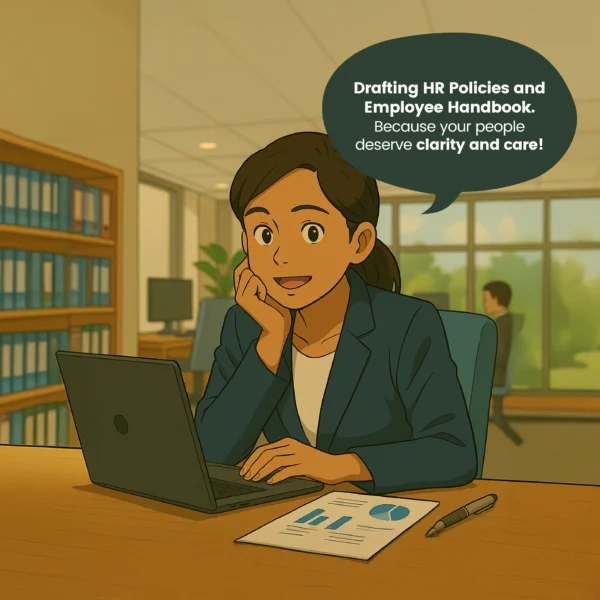 Infographic showing the main sections when drafting HR policies and employee handbook.